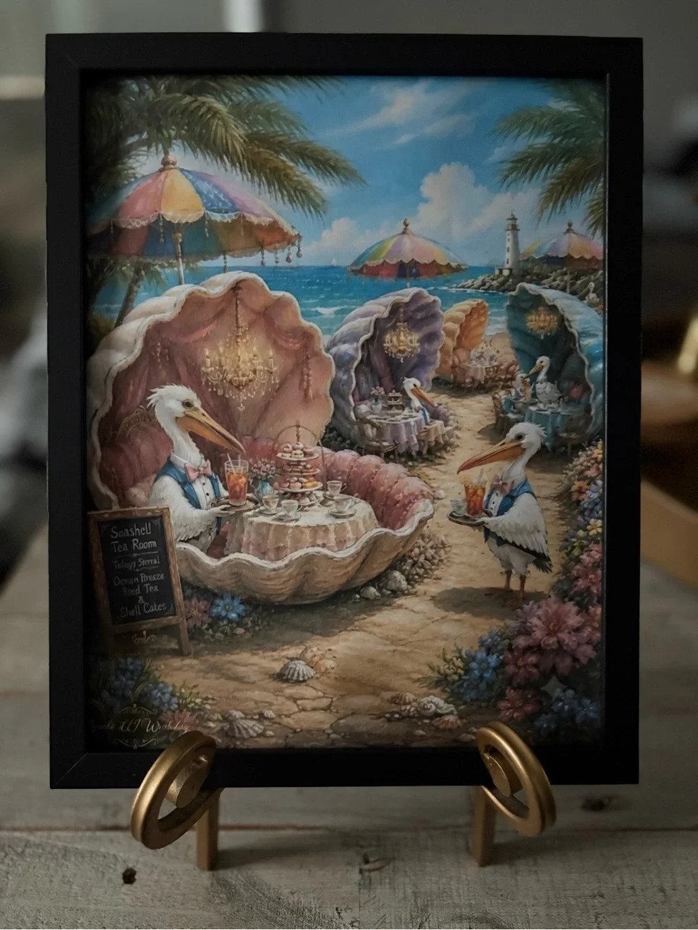 Seaside Pelican Tea Room Framed 8x10 Art Print